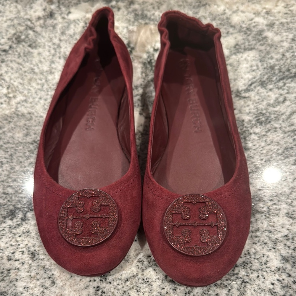 Tory Burch Red Flats with Signature Medallion
